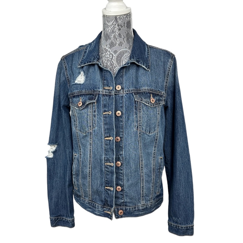 Forever 21 Women's Distressed Denim Jean Jacket Size Medium Denim